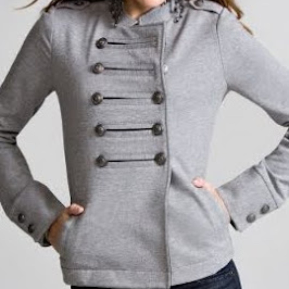 Express Military Band Comfy Button Up Gray Stretc… - image 2